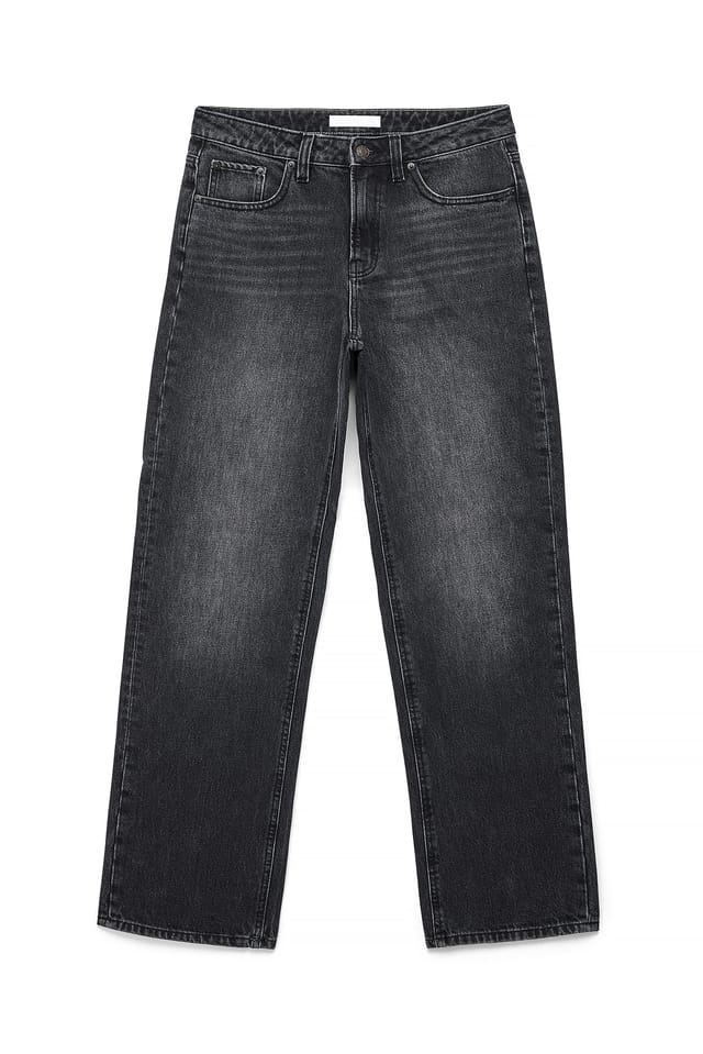 Dark Grey Route Mid Waist Straight Jeans