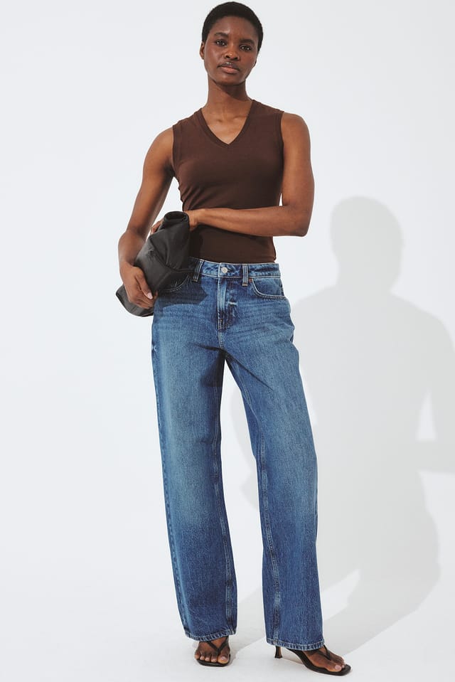 Mid Blue Route Mid Waist Straight Jeans