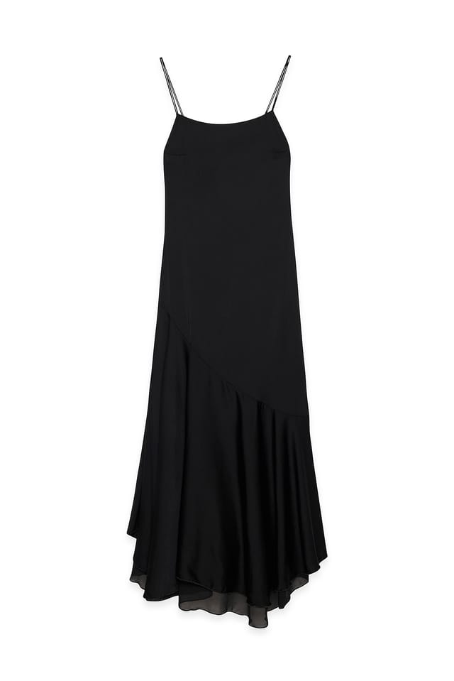 Black asymmetrisches Satin-Tier-Slipkleid