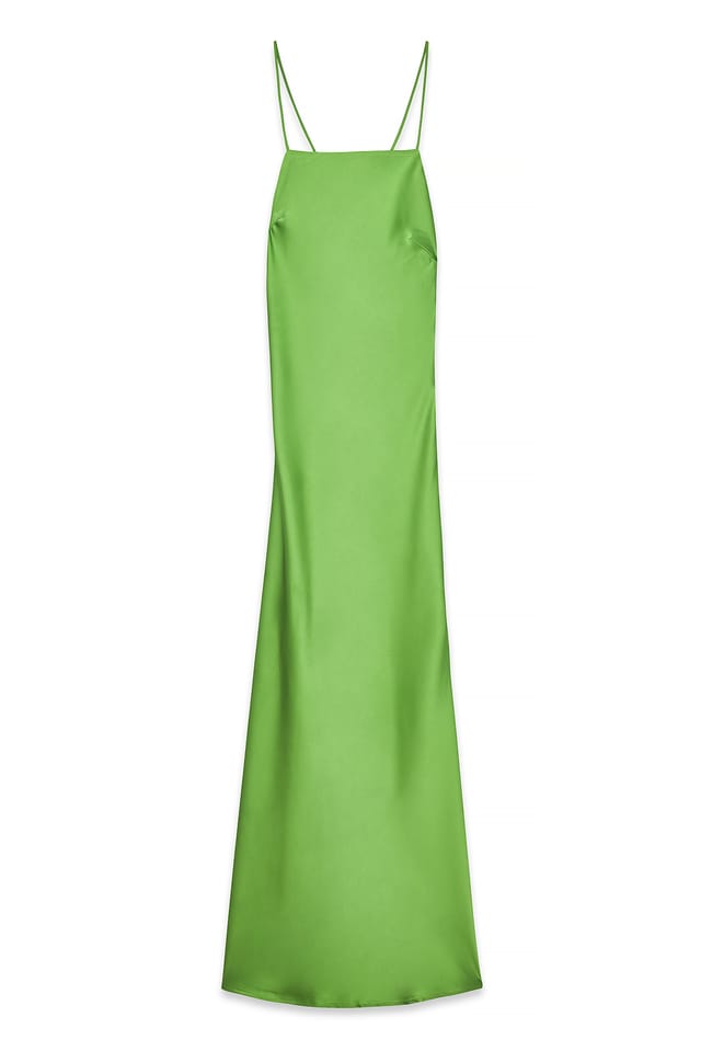 Green Midikleid aus Satin mit asymmetrischem Rücken