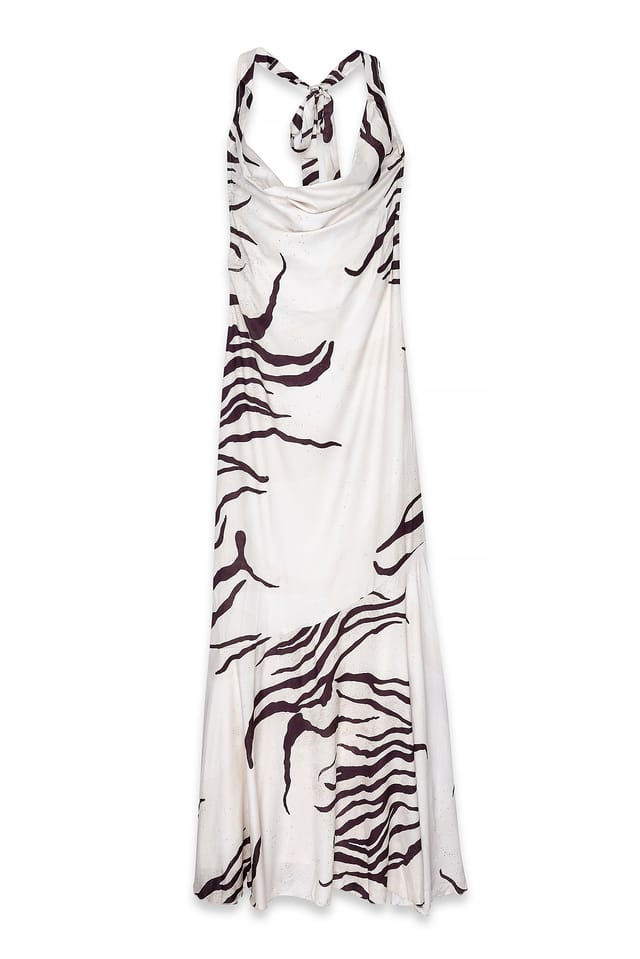 Animal Print Neckholder-Maxikleid aus Satin
