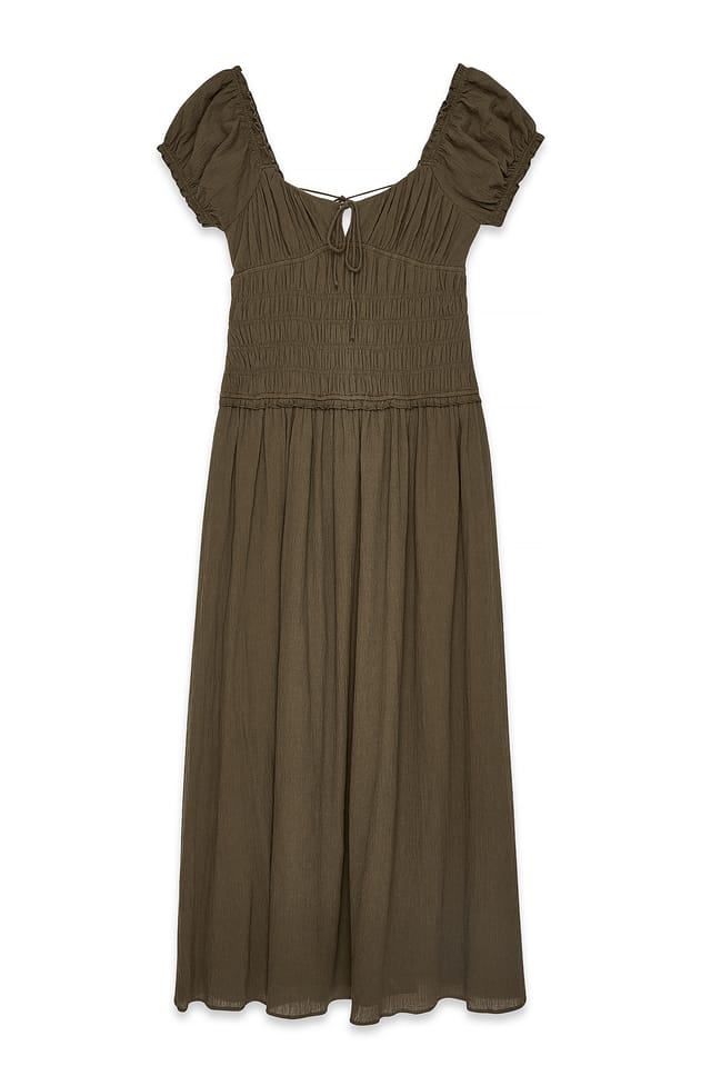 Khaki Kortärmad maxiklänning med smock