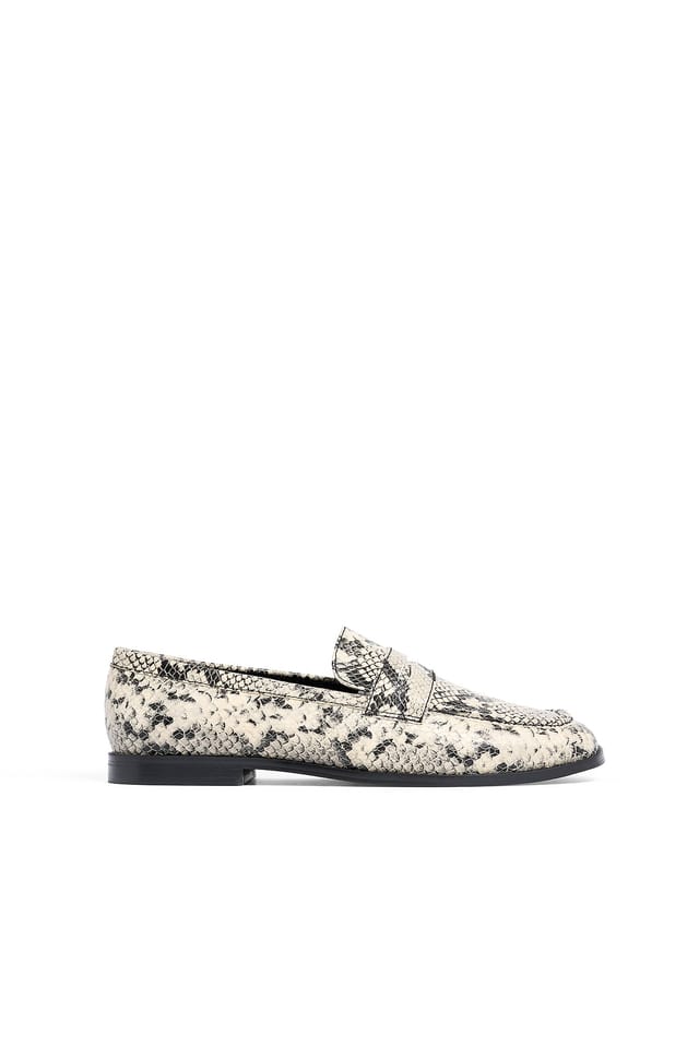 Snake Leder-Slipper mit eckiger Zehenpartie