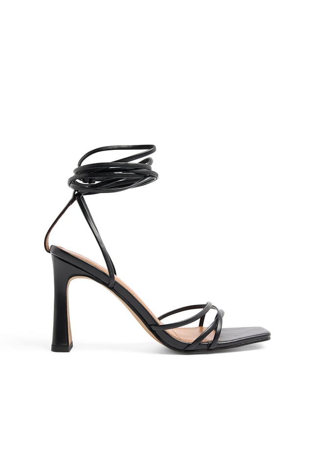 Black Squared Toe Strappy Heels