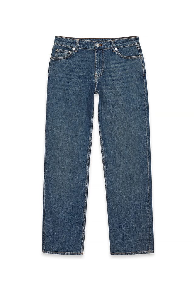 Mid Blue Straight Low Waist Jeans