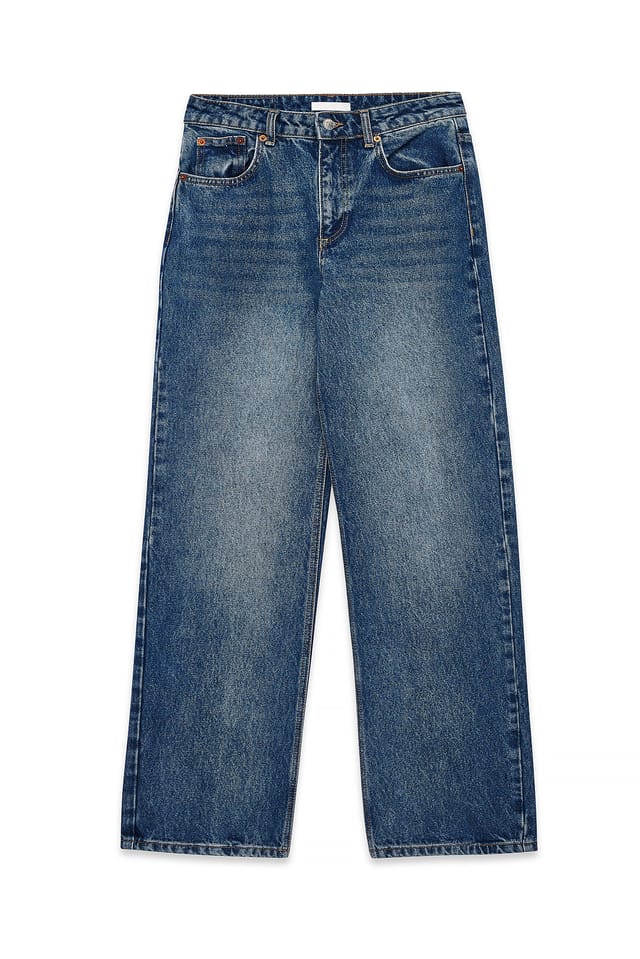 Mid Blue Gerade geschnittene Jeans mit mittlerer Taille