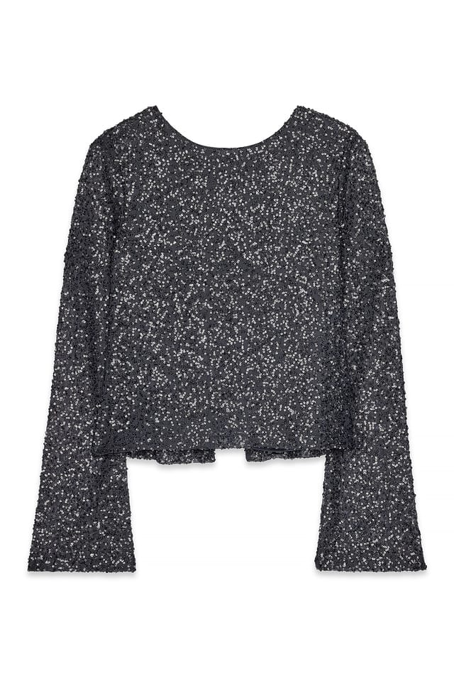 Grey Top mit Pailletten und Schnürung am Rücken