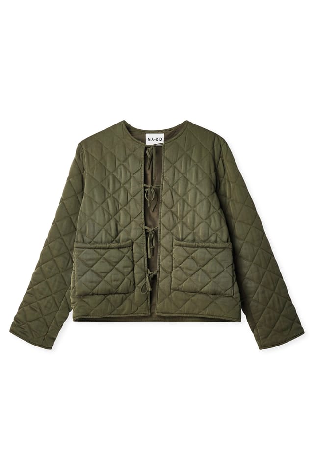 Khaki Steppjacke mit Schnürdetail