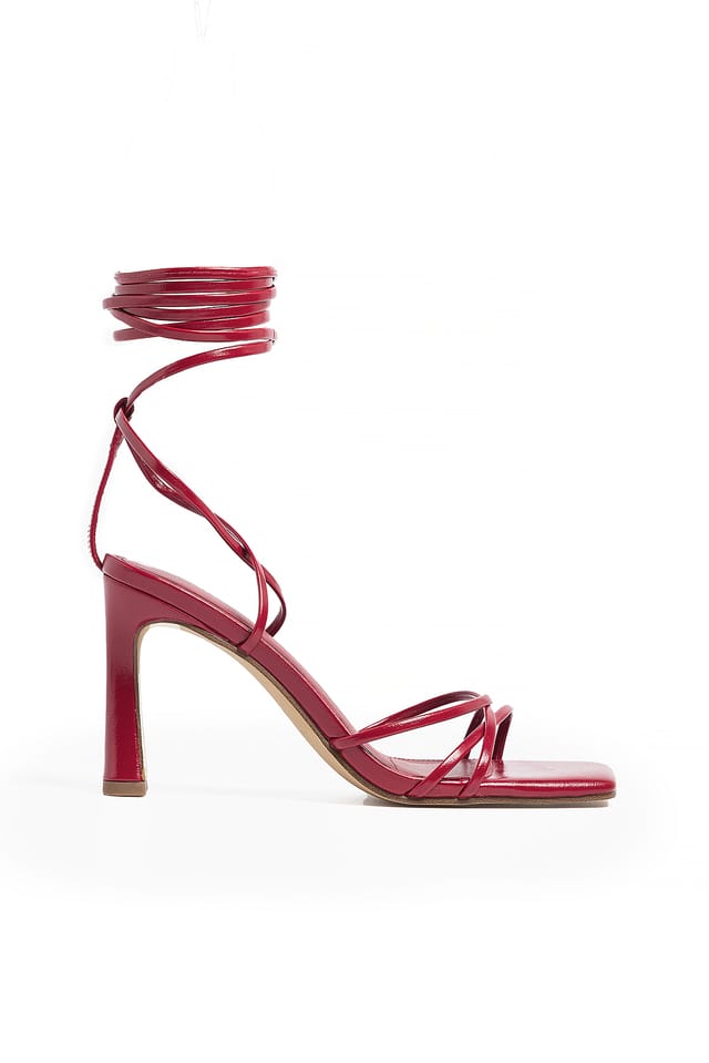 Dk Red Squared Toe Strappy Heels