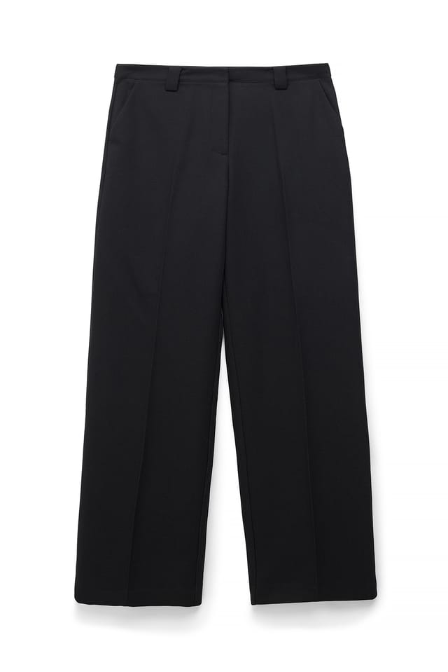 Black Straight Mid Waist Twill Suit Pants