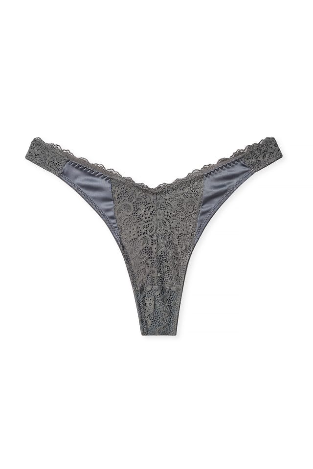 Dark Grey V-förmiger Spitzen-Tanga