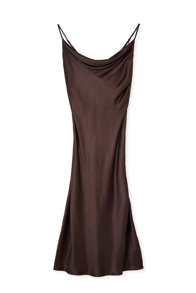 Brown Midi-Slipkleid mit Wasserfallausschnitt