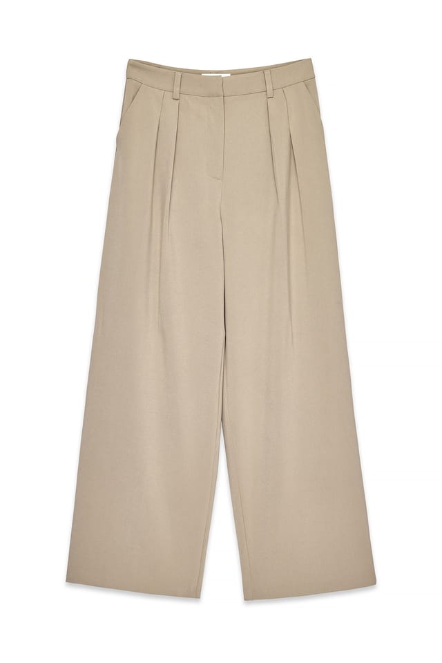 Taupe Pantalon de tailleur large à taille haute