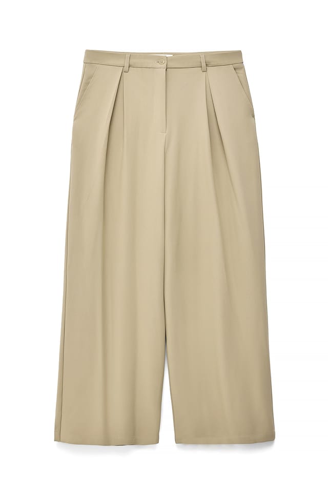 Khaki Beige Wijde kostuumbroek met hoge taille