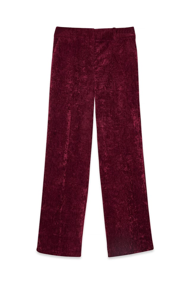 Burgundy weich fallende Chenille-Hose mit weitem Bein und niedriger Taille