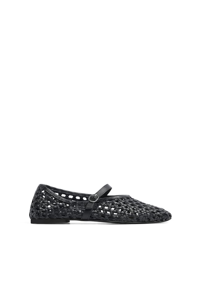 Black Woven Leather Ballerinas