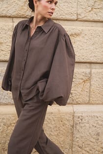 Balloon Sleeve Linen Blend Shirt
