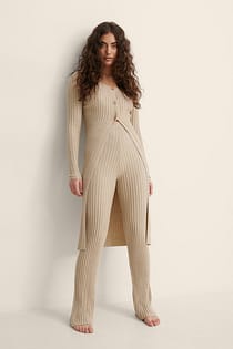Knitted Rib Long Cardigan