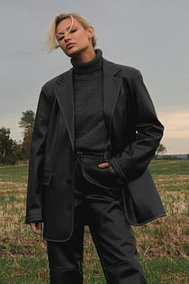 Oversized PU blazer met contraststiksel