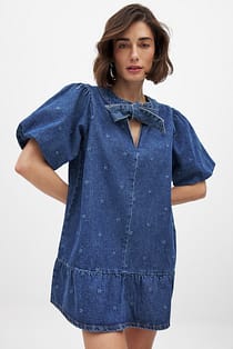 Denim Tie Mini Dress