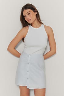 Linen Button Detail Skirt