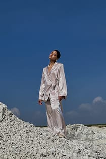 High Waist Flowy Satin Suit Pants