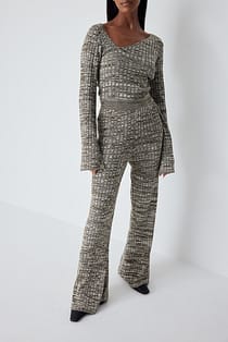 High Waist Melange Knitted Trousers