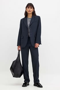 High Waist Straight Leg Melange Suit Pants