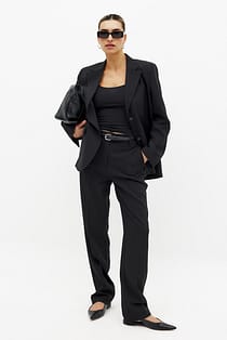 High Waist Straight Leg Melange Suit Pants