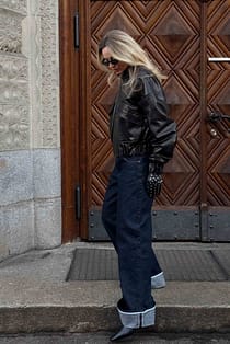 Low Waist Fold Up Loose Denim