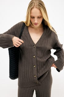 Knitted Rib V-Neck Cardigan
