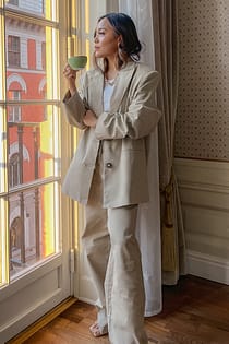 Linen-Blend Oversized Blazer