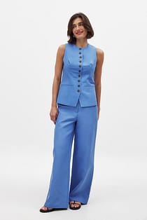 Linen Blend Mid Waist Pants