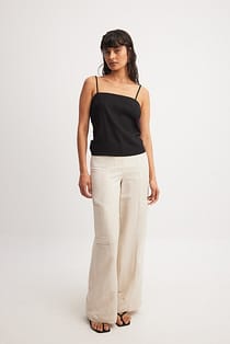 Linen Blend Straight Mid Waist Pants