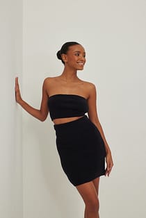 Pluizig gebreide mini rok met hoge taille
