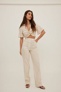 Lange, gerade geschnittene Hose aus Leinenmischung