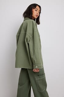 Pocket Detailed Oversized Denim Shirt