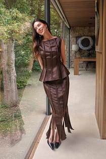 Seam Detail Satin Midi Skirt