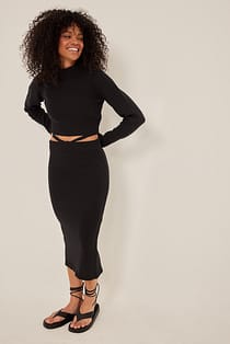 Strap Detail Knitted Midi Skirt