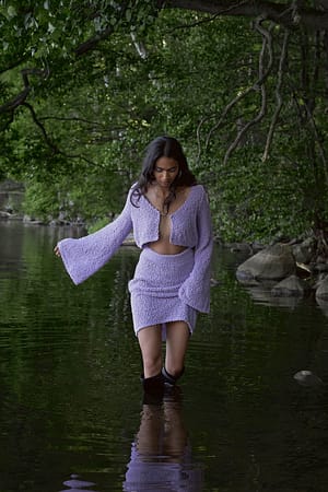Lilac Strikket miniskjørt med høyt liv