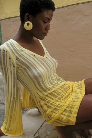 Yellow Ombre Robe en maille transparente ombrée