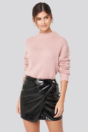 Black Patent Overlap  Mini Skirt