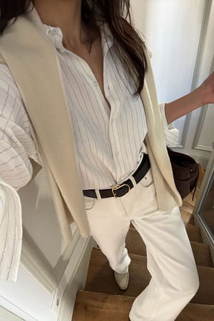 Blue/White Stripe Oversize-Hemd aus Leinenmischung