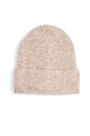 Beige Strick-Beanie-Mütze aus Wollmischung