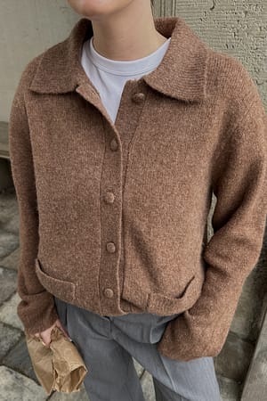 Taupe Gebreid vest van wolmix