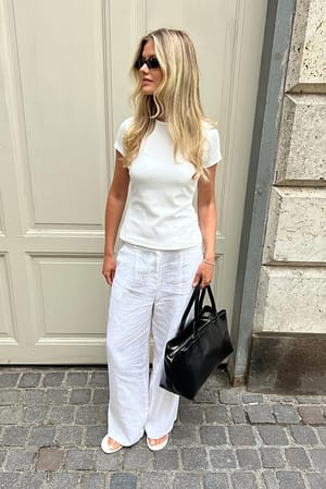 White Linen Wide Leg Pants