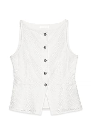 Off White Anglaisevest med knapdetalje