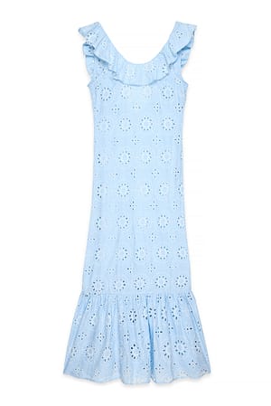 Light Blue Anglaise Flounce Hem Maxi Dress