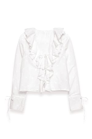 White Anglaise bluse med blomster