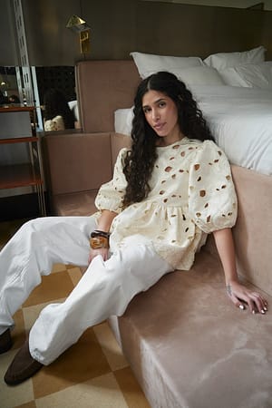 Cream Anglaise Puff Sleeve Blouse